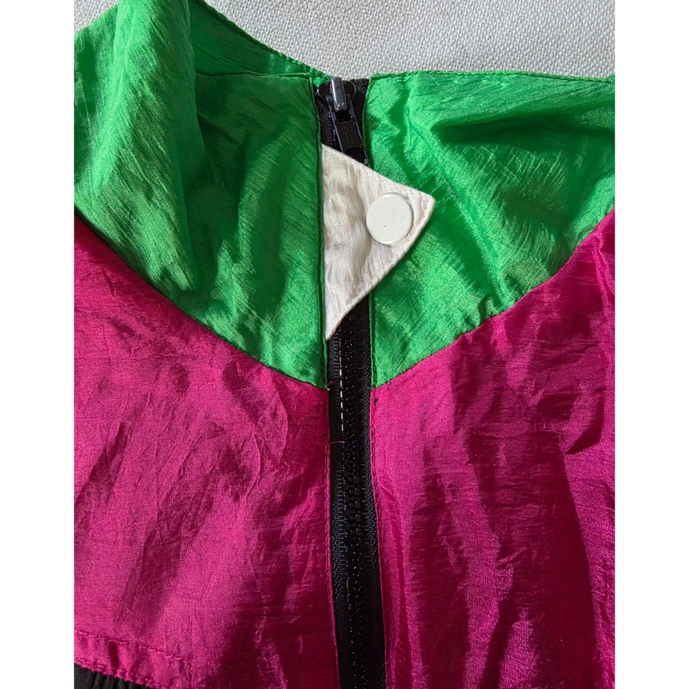 Vintage 90s Colorblock Nylon Windbreaker Milano Petite Med Neon Pink Track - Picture 6 of 8